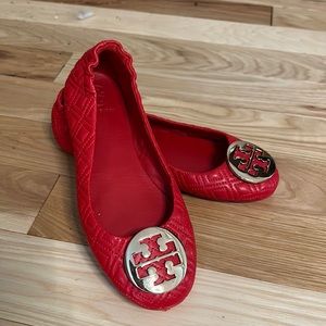 Tory Burch Red Quilted Travel ballet Flats Worn once